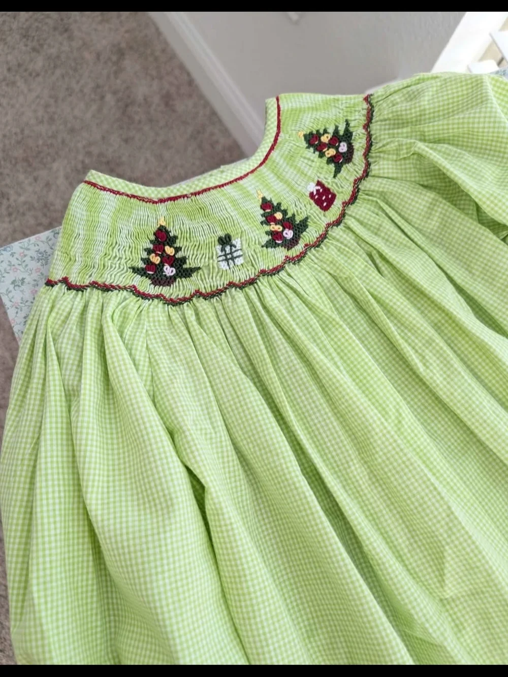 3T Smocked Christmas Tree Long Sleeve Dress